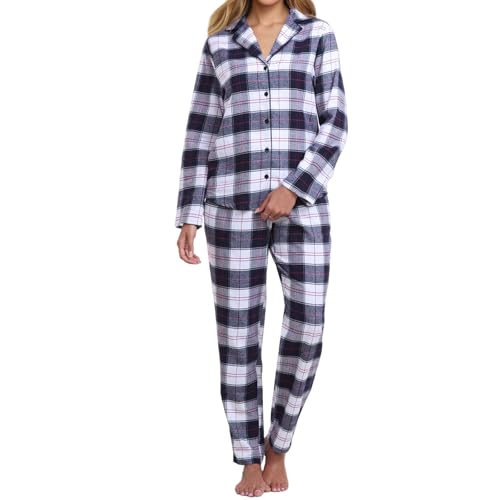 Zinnora Damen Kariertes Schlafanzug Set 100% Baumwolle Lang Flanell Pyjama Set Lange Hose Atmungsaktiv und Bequem für Herbst und Winter, XXL...