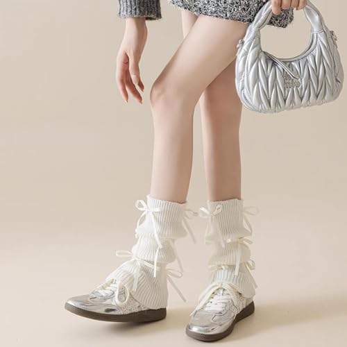 Image of Leg warmers Y2k Wind with bow lace-up knit Harajuku Kawaii leg warmers accessories 80's vintage high leg socks