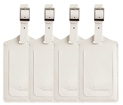 Image of Travelambo 4 Pack Leather Luggage Tags for Suitcases Travel Labels (Ivory)