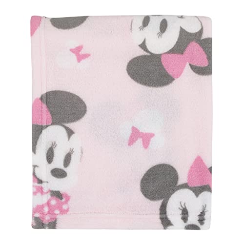 Image of Disney Minnie Mouse Pastel Pink, White & Black Bows & Icons Super Soft Baby Blanket, Pink, White, Black