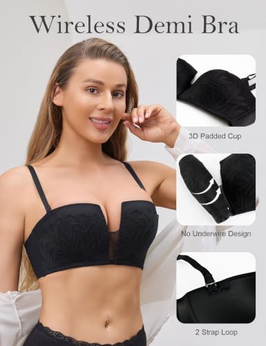 Image of Wireless Push Up Balconette Bras for Women Add 1 Cup Seamless Bra