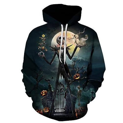 Opeybews Nightmare Before Christmas Jack Sally Novelty Hoodie 3D Print Sweatshirts (M Grey)