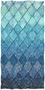 ZOEO Mermaid Hand Towel Ocean Blue Teal Mermaid Fish Scales Geometric Rhombus Dish Towels Cotton Face Towel Bath Decor Set for Girls 30x15 inch Gym Yoga Towels for Mothers Day