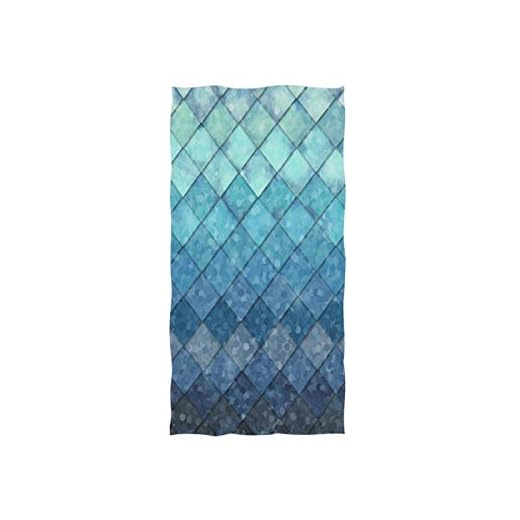 ZOEO Mermaid Hand Towel Ocean Blue Teal Mermaid Fish Scales Geometric Rhombus Dish Towels Cotton Face Towel Bath Decor Set for Girls 30x15 inch Gym Yoga Towels for Mothers Day