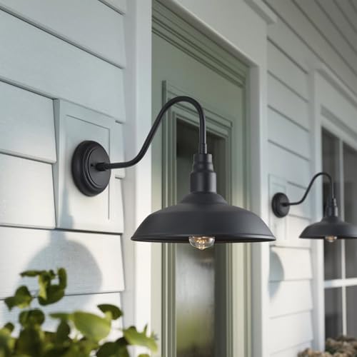 Image of 14 Inch Gooseneck Barn Lighting Outdoor Large Exterior Gooseneck Light Fixtures, Matte Black Farmhouse Barn Lights 2 Pack Outside Goose Neck Deck Wall Sconce for House, Garage