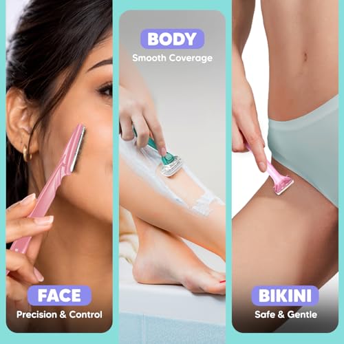 Image of LetsShave Ultimate Shaving Trio for Women | Face, Body & Bikini Razor Kit | World's 1st 6 Blade Razor for Smooth, Safe & Precise Hair Removal | 3 Razors Combo for Full Body Grooming