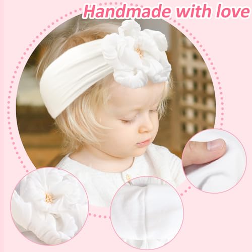 Baby Girls Nylon Headband and Bow Big Flower Headbands Fashion Pink Hair Accessories for Newborns Infants3