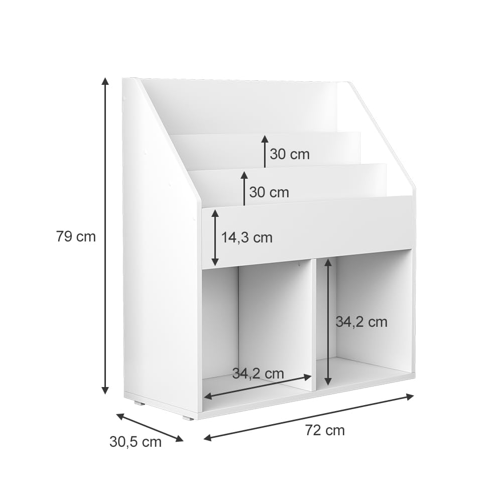 Vicco Kinderregal Conny, Weiß, 72 x 79 cm mit großen Ablagen, geeignet zur Aufbewahrung von Spielzeug und Büchern