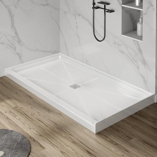 Findepot 60'' L X 36'' W X 4'' H Shower Base For Bathroom, Rectangle SMC Shower Pan In White, Single...