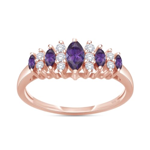 Jewel Zone US Simulated Amethyst & White Cubic Zirconia Wedding Ring in 925 Sterling Silver (0.64 Cttw)