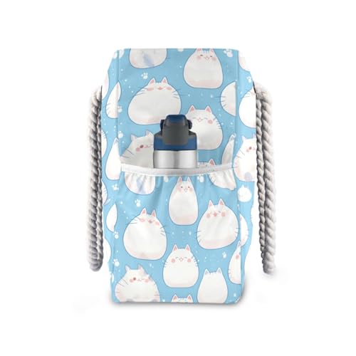 JUNZAN Cute Cats Beach Tote Bag with Handles Swim Pool Bag Beach Totes Bags for Women with Waterproof Pockets Light Blue4