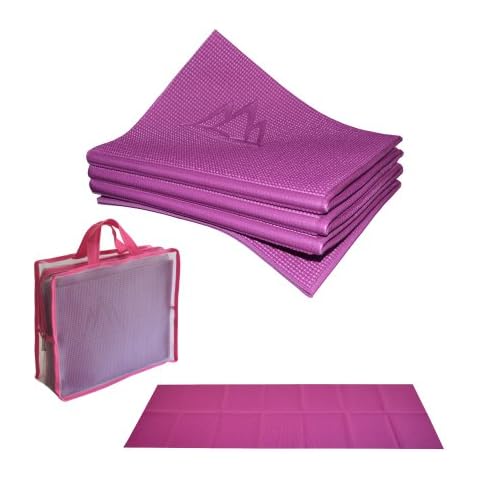 Khataland YoFoMat - Best Travel Yoga Mat - Magenta, Extra Long 72", 1/6" Thick -Foldable to 12"x10"x3", Eco Friendly, Free From Phthalates/Latex Cover
