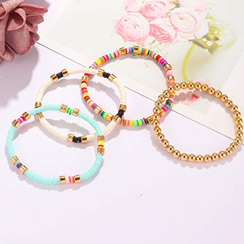 Colorful Beaded Bracelets For Women Heishi Bracelet Gold Bead Bohemian Stackable Stretch Strand Bracelet (Assorted) #TOP4