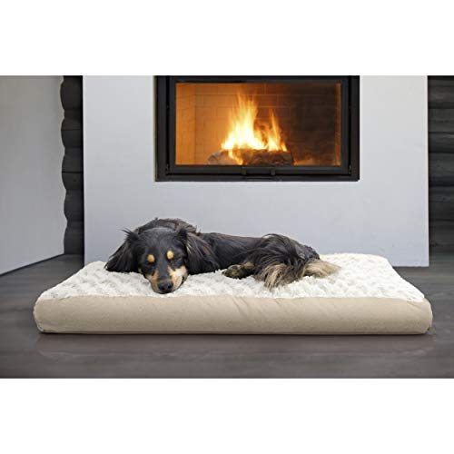 Image of Furhaven Pillow Dog Bed for Medium /Small Dogs w / Removable Washable Cover - Ultra Plush Faux Fur & Suede Mattress - Cream, Medium