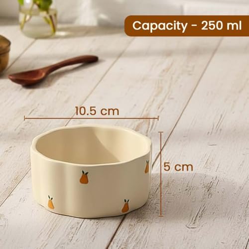 Image of The Earth Store Cream Pear 250ML Ceramic Bowl Set of 2 & 300ML Coffee Mug Set of 2 | Microwave & Dishwasher Safe Mug and Bowl Combo Set for Serving Tea Snack | Perfect for Gifting & Daily Use