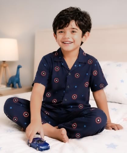 Image of 3BROS Unisex Pure Cotton Short Sleeve Kids Night Dress for Boys & Girls Nightwear /Sleepsuit /Sleepwear /Loungewear Night Suit for Boys and Girls Top and Pyjama Combo Set