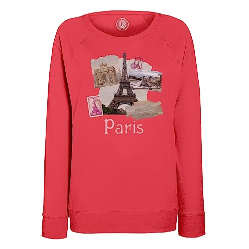 Sweatshirt femme Paris style collage chic avec imprimé Tour Eiffel et Louvre