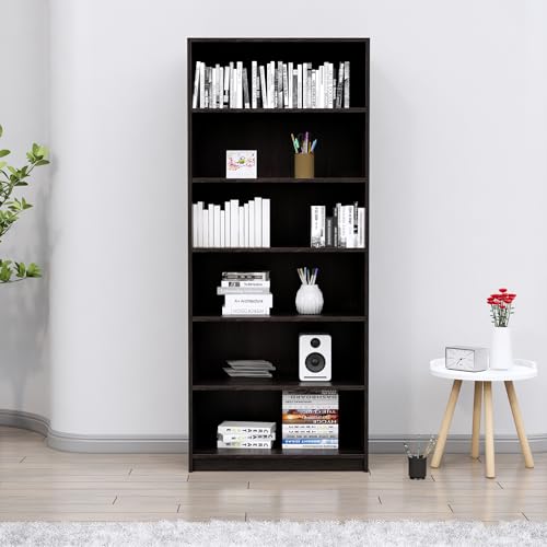 Image of Bniture 6 Tier Engineered Wood Open Book Shelf Wooden Bookshelf for Home, Kids Room & Study Room | Multipurpose Free Stand Corner Book Organizer for Library Room, Office | Flower Wenge