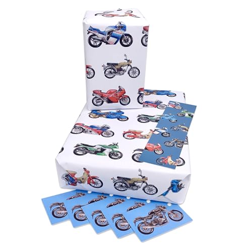 Papel de regalo para motocicleta, paquete de 5 hojas