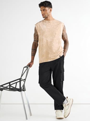 Image of Bewakoof Men's Oversized Fit Mid Rise Cargo Trousers|Loose Fit Street-Style Comfort | Utility Pockets | Everyday Wear