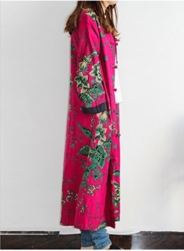 Lzjn Women Trench Coat Floral Print Long Jacket With Pockets (Red) #TOP3