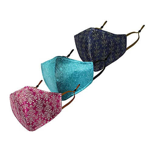 Gear Women’s 2 Layers of Certified Meltblown 25gsm SSMMS Fabric Cloth Face Masks (ACCFESMSK03460705_Teal, Pink, Navy_L (Pack of 1))