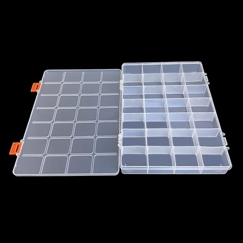Image of 2 Pack 28 Grids Clear Bead Storage Containers with Adjustable Compartment Dividers for Fishing Tackle with Label Stickers,Craft,Beads,Jewelry,Small Parts