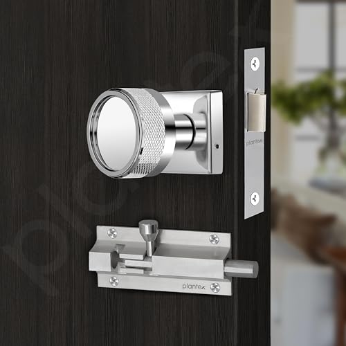 Plantex Heavy Duty Door Lock – Bathroom Door Lock/Mortise Keyless Knob Handle Set for Home/Bathroom/Store Room/Balcony/Office with Baby Latch (604 - Satin)