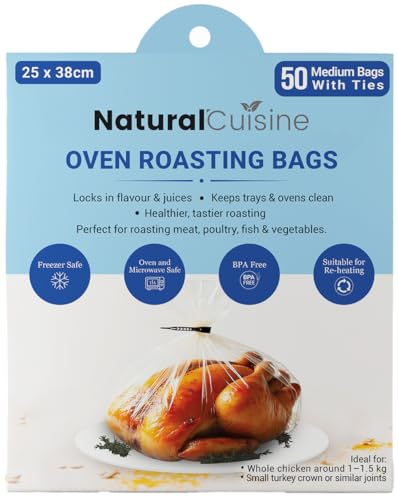 Natural Cuisine Oven Roasting Bags 25 x 38cm Pack of 50 Medium Bags with Ties BPA Free Oven & Microwave Safe Bulk Value for Home & Catering