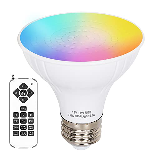 COOLWEST 12V LED Spa Lights 15W Upgraded Color Changing LED Spa Bulb Remote Control RGB Hot Tub Lights Replacement Bulb for Inground SPA Fixture E26 Base