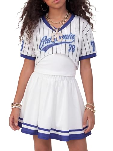 Image of PureChapter Tween Girls 2 Piece Outfits Short Sleeve Tops and Pleated Skirt Set, Cute Pleated Skirt for Girls Size 7-14