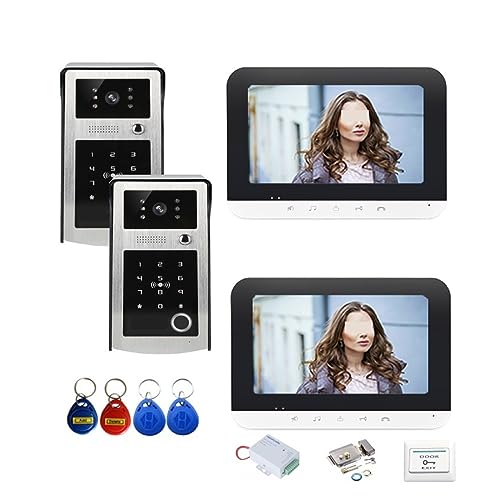 Intercomunicador IP Con WIFI, Timbre De Vídeo Inteligente, Huella Dactilar, Contraseña Y RFID, Desbloqueo Acceso A La Puerta, Sistema Videoportero Pantalla Clara Protección Todo Tipo Clima(D KITS)