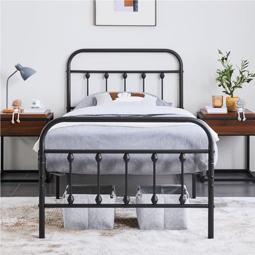 Yaheetech Cama Individual de Marco Metal, Negra Sencilla Cama Hierro Estructura para Colchón 90 X 190 cm