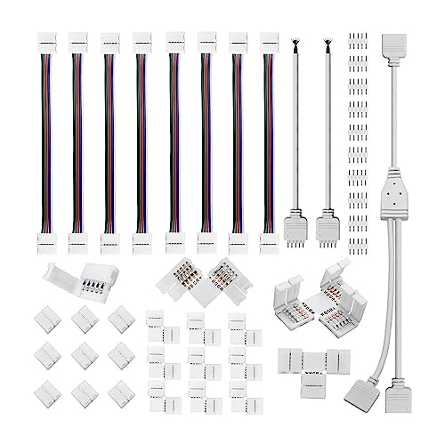 FREDY 5-poliges LED-Streifen-Verbindungs-Set, weißer Kunststoff, LED-Streifen-Verbinder, passend für 12 mm RGBW-LED-Streifen-Verbindung, inklusive T-Form, 5-poliger LED-RGBW-Stecker