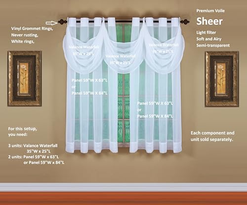 Image of Today's Curtain, Emelia Grommet Sheer Panel 63 inch White, 59 inch W x 63 inch L