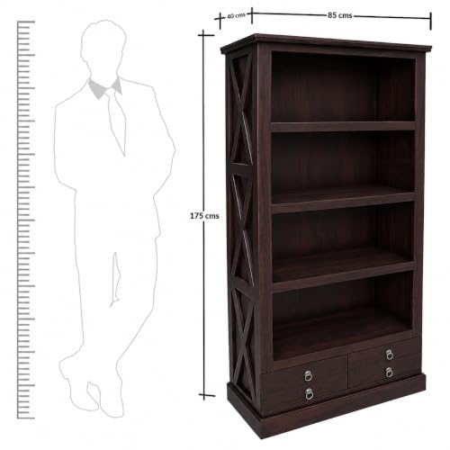 Image of SONA Art & Crafts X-Cross Sheesham Wood Bookshelf for Home & Library | Multipurpose Open Book Shelf Wooden | Storage Cabinet for Living Room | Display Unit Book Stand for Office | Walnut Finish
