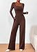 KIRUNDO Long Sleeve Jumpsuit for Women 2025 Summer Fall Fashion Lightweight One Piece Square Neck Wide Leg Romper Pockets(Coffee, Large)