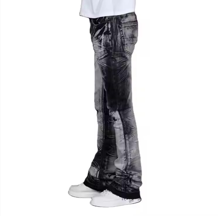 Men's Mid-Rise Jeans, Slim Flared Pants, Tie-dye with Holes, Casual Hip-hop Style Men's Jeans3