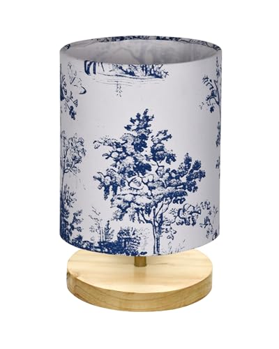 Image of Homesake Pine Table Lamp-Wooden Bedside Lamp Simple Bedroom Light Linen Shade Mini Desk Lamp Nightstand Lamps for Bedroom, Living Room, Gift, (English County)