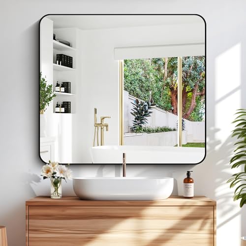 Image of DESBING 40 inch x 36 inchBathroom Mirror, Matte Black Wall Mirror with Metal Frame, Decorative Rectangular Vanity Mirror for Bedroom Bathroom Living Room Entryway (Horizontal /Vertical)