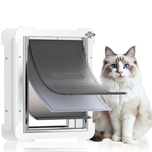 3-Flaps Steel Cat Door for Exterior Doors with Sliding Lock Panel, Extreme Weather Pet Door for Cats, Small Kitty Doggie Door, Insulated Dog Doors for Door, Telescoping Tunnel (Pets Up to 12 Lb)