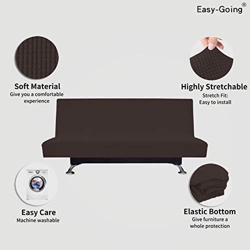 Image of Easy-Going Stretch Large Futon Slipcover Armless Futon Cover Chocolate | Sofa Bed Furniture Protector Without Armrests with Elastic Bottom for Kids, Soft Jacquard Machine Washable