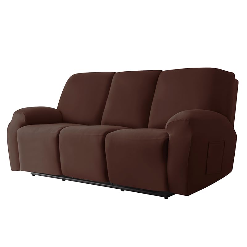 Leorate 3 Seater Reclining Chair Covers Stretch Armchair Covers with Pocket Decoration Spandex Fabric Recliner Sofa Slipcovers for Living Bedroom Home (Black)