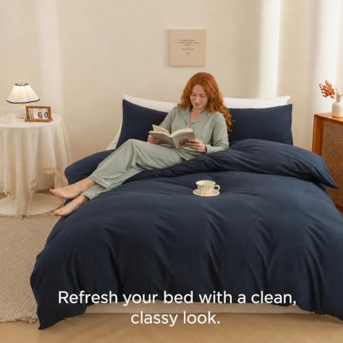 Image of Navy Blue Duvet Cover Only Ultra Soft & Breathable Comforter Cover Queen
