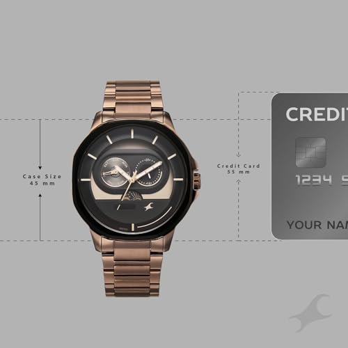 Image of Fastrack Street Opulence Sun Moon Multifunction Quartz Analog with Brown Dial Brown Stainless Steel Metal Strap Watch for Men - 3303KM06