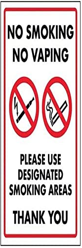 V Safety No Smoking No Vaping/Please Use Designated Smoking Area Sign - 200mm x 300mm - Self Adhesive