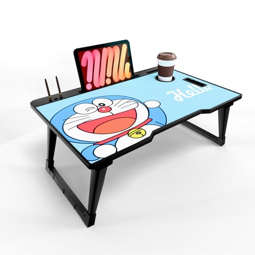 Image of Foldable Wooden Mini Laptop Table for Bed, Study Table with Drawer, Tablet /Mobile Holder for Kids & Adults (COTTED DRM)