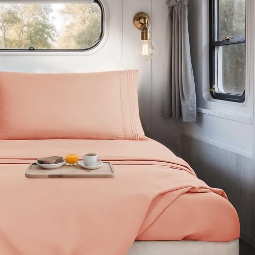Nestl Peach Short Queen Sheets for RV, Hotel Luxury RV Queen Sheets Set, 4 Piece Fitted Bed Sheet Set and Pillowcases, Super Soft, Wrinkle-Free, and Breathable Camper Bedding