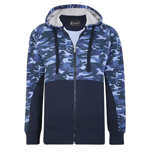Image of Kam Full Zip Hoodie Hoody Mens Kingsize Drawstring Camo Navy 4XL (7036)