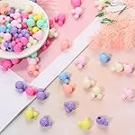 100 Perles de tête d'ours de Pcs, UHOMENY Perles acryliques colorées Perles Large Hole Mix Perles de couleur Pendentifs pour DIY Bracelet Collier Bijoux fait main fabrication artisanale avec boîte